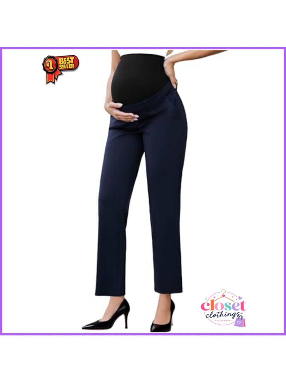 Maternity Work Pants Seamless Over Belly Straight Leg Stretch Slacks